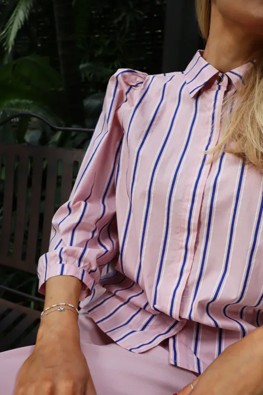 Flora blouse rose blue strip