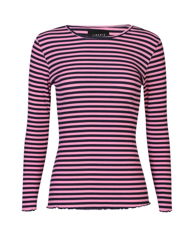 NATALIA LS ROUND NECK BLOUSE - NAVY PINK STRIPE
